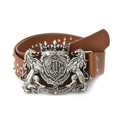 Birth of Royal Child Lion Metal Leather Belt Brown