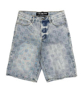 Lost Shdws Embossed Logo Denim Shorts Blue