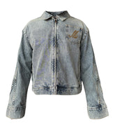 Matiere De Desirs Studded Pleated Denim Jacket Blue
