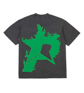 Pieces Star Flames Tee Washed Black Green