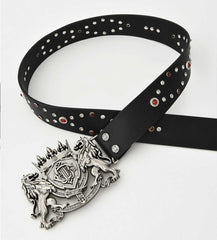 Birth of Royal Child Lion Metal Leather Belt Black