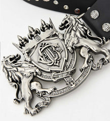 Birth of Royal Child Lion Metal Leather Belt Black
