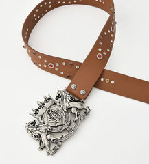 Birth of Royal Child Lion Metal Leather Belt Brown