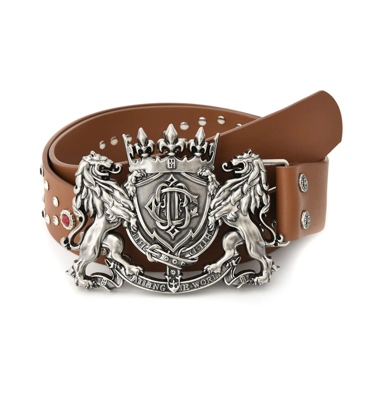 Birth of Royal Child Lion Metal Leather Belt Brown