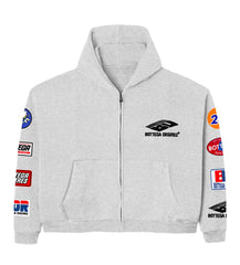 Bottega Desires Patches Zip Up Hoodie Grey