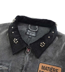 Matiere De Desirs Cropped Studded Work Jacket Black