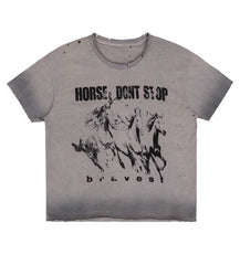 Bravest Studios Horses Vintage Tee Grey