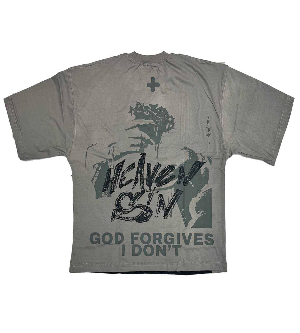 Heaven Sin Forgive Me Crop Tee Grey