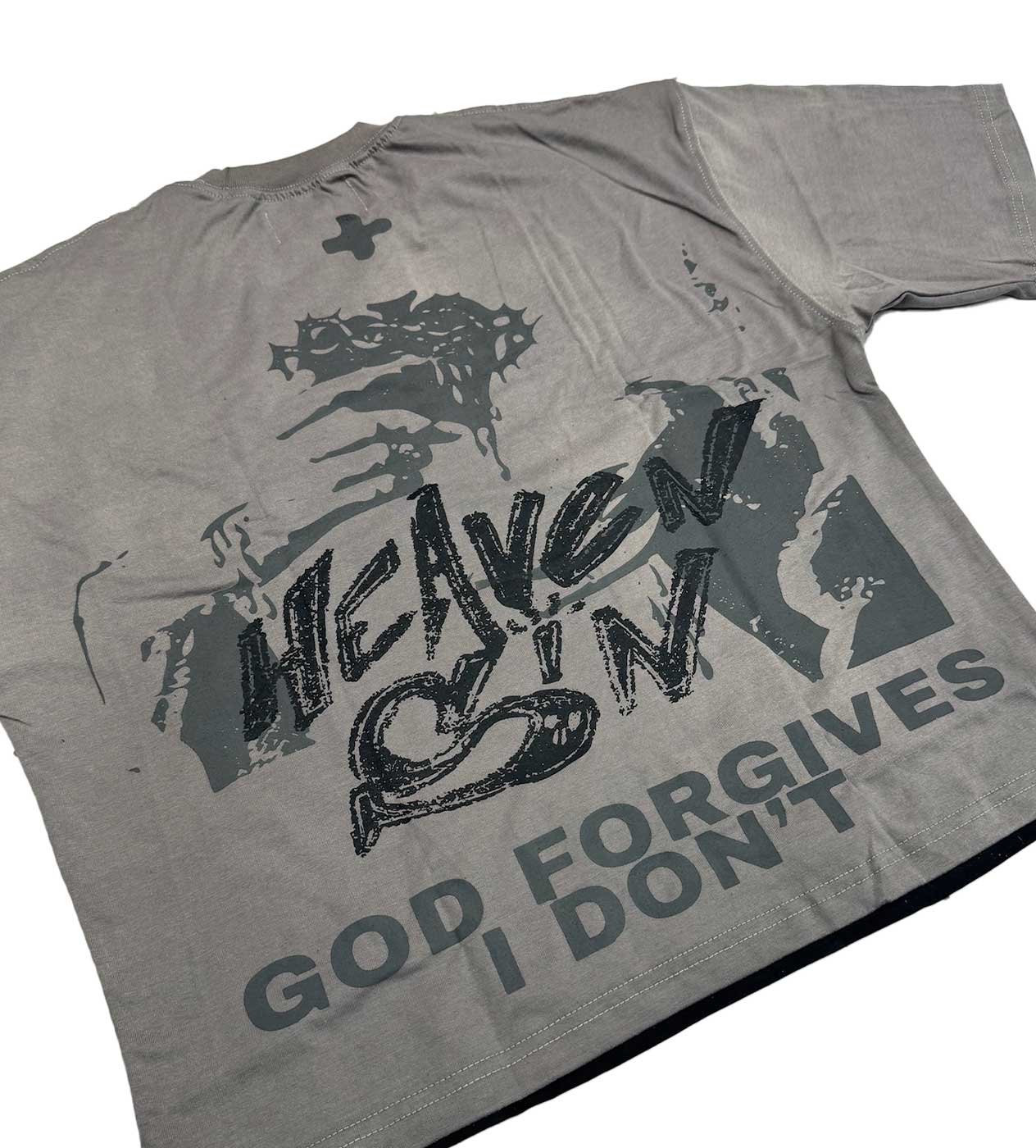 Heaven Sin Forgive Me Crop Tee Grey