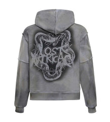 Lost Intricacy Grey Grunge Rhinestone Zip Up