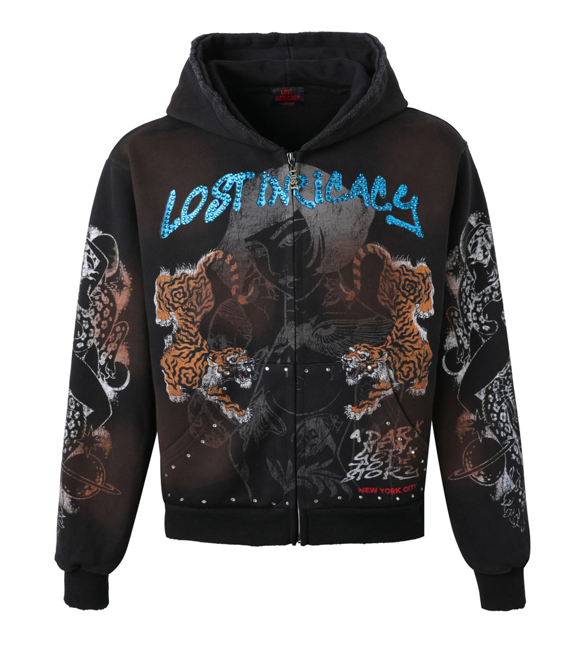 Lost Intricacy Twin Tiger Zip Up Hoodie Black