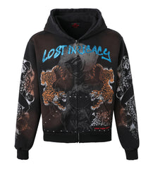 Lost Intricacy Twin Tiger Zip Up Hoodie Black