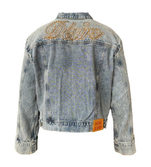 Matiere De Desirs Studded Pleated Denim Jacket Blue