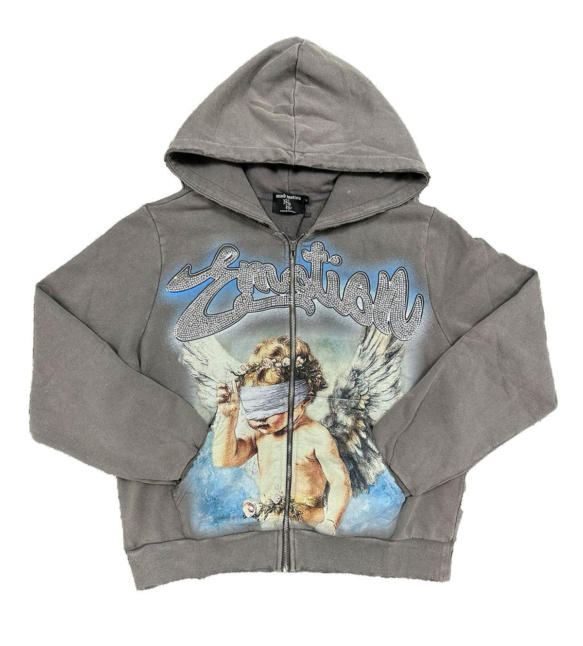 Mixed Emotion Rhinestone Hoodie Grey