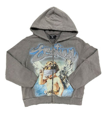 Mixed Emotion Rhinestone Hoodie Grey