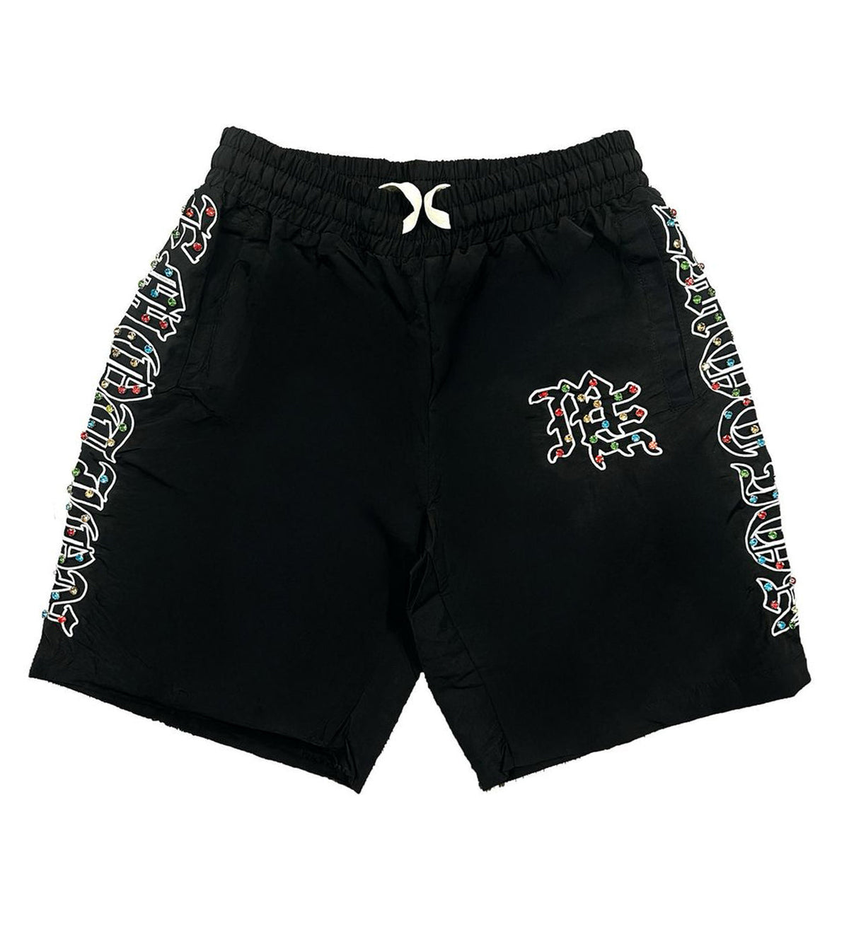 Mixed Emotion Rhinestone Nylon Shorts Black