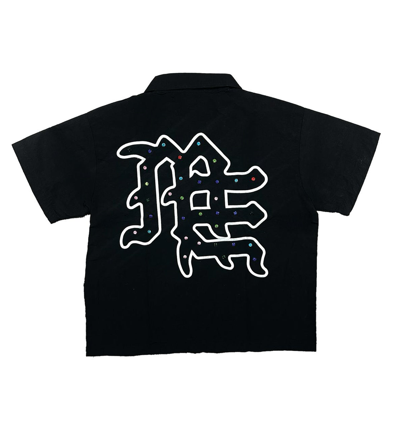 Mixed Emotion Rhinestone Zip Up Shirt Black