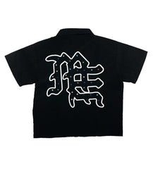 Mixed Emotion Rhinestone Zip Up Shirt Black