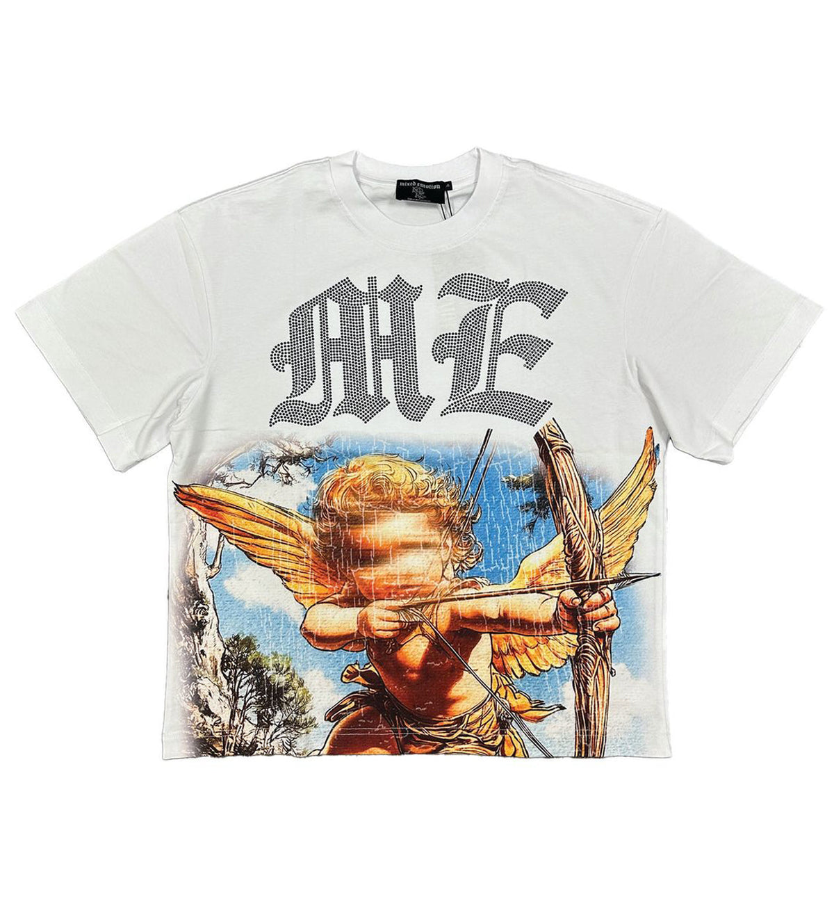 Mixed Emotions Angel Rhinestone Tee White