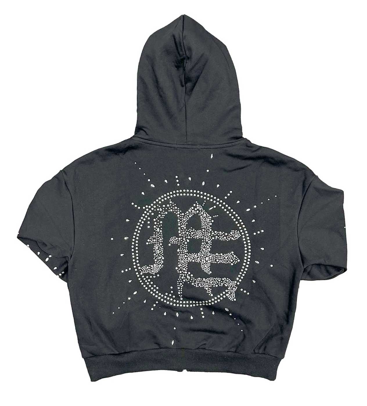 Mixed Emotions Eclipse Rhinestone Hoodie Acid Wash Grey