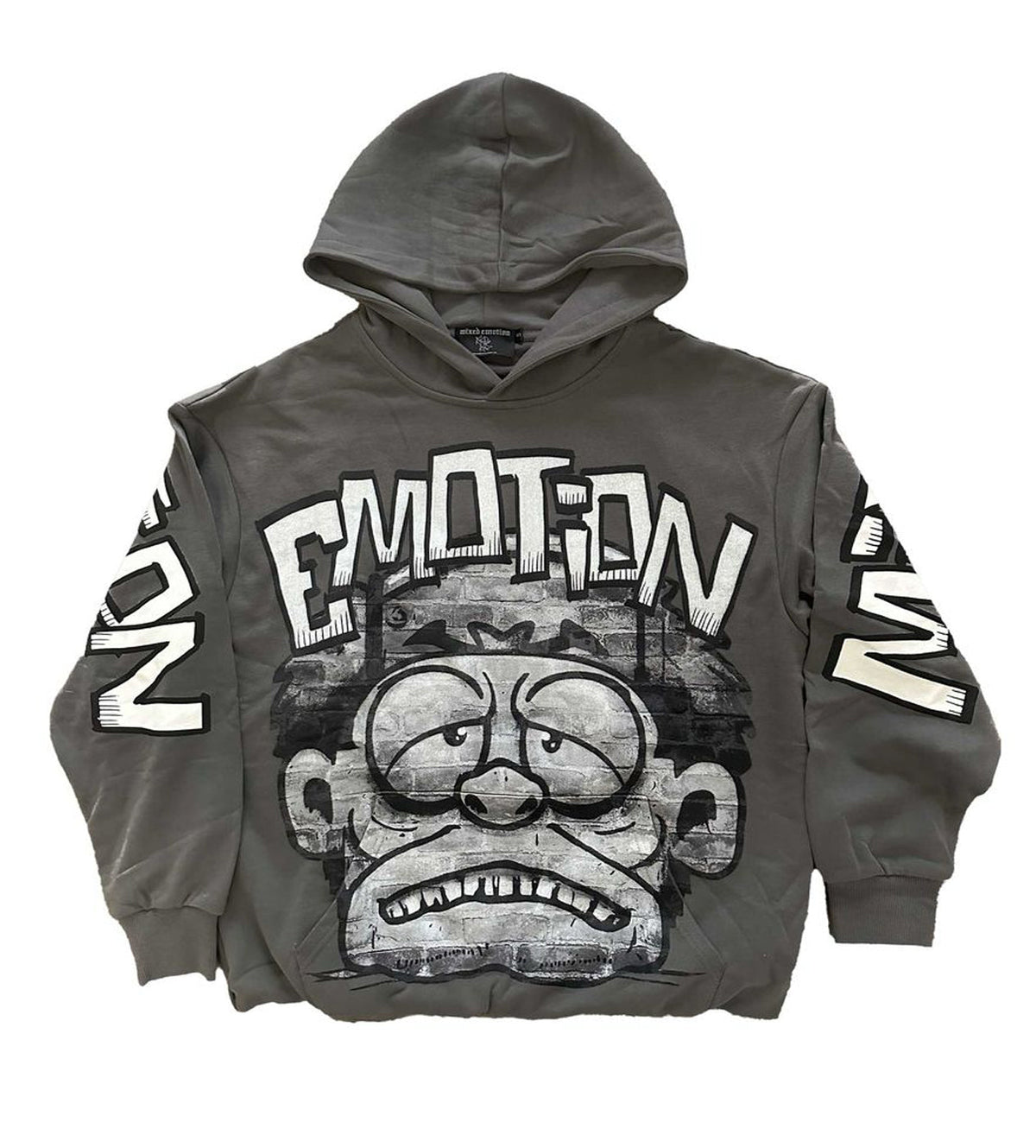 Mixed Emotions Monster Cropped Hoodie Grey