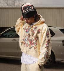 Righteous Risen King Zip Up Hoodie Cream