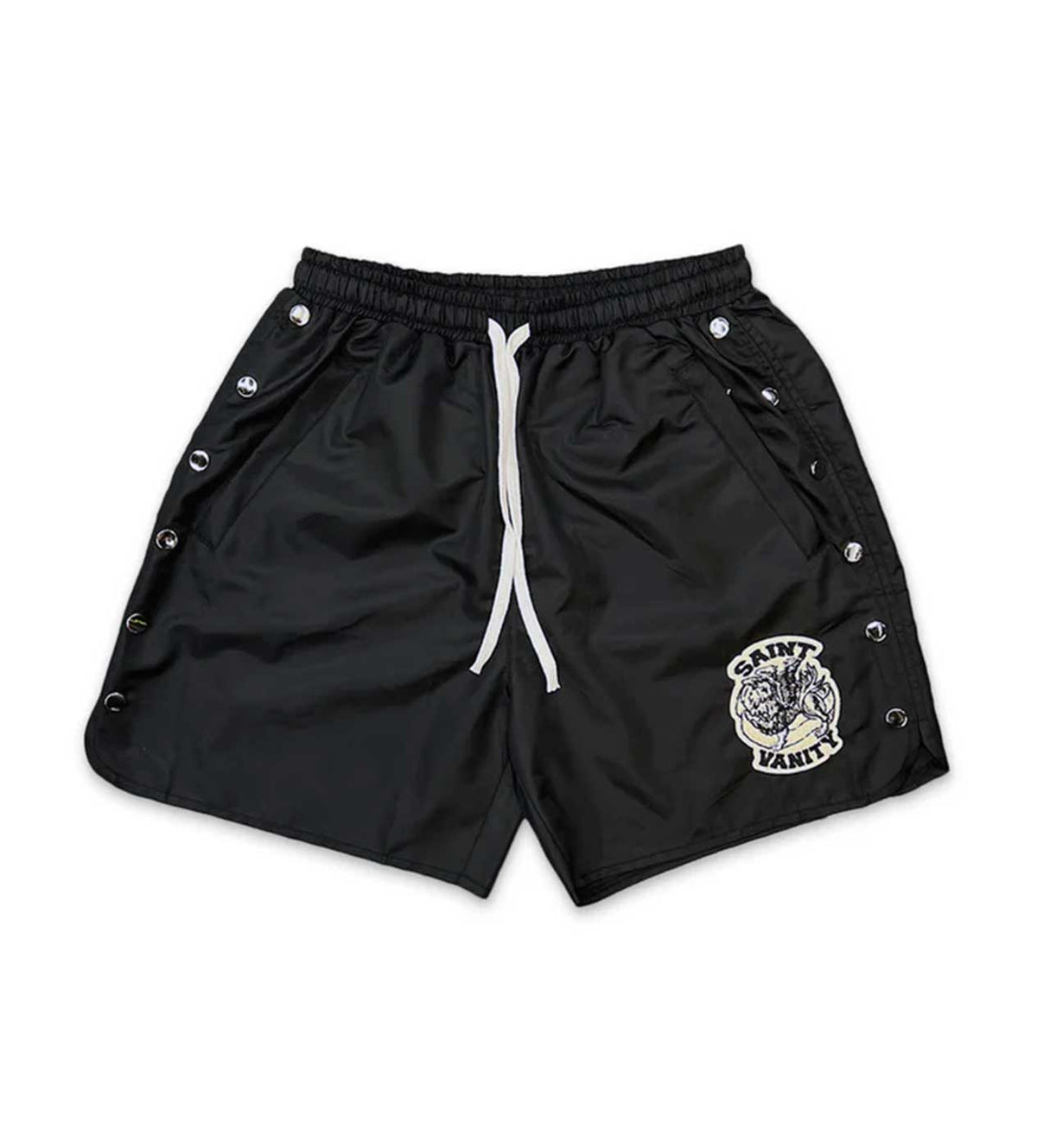 Saint Vanity Nylon Logo Button Shorts Black