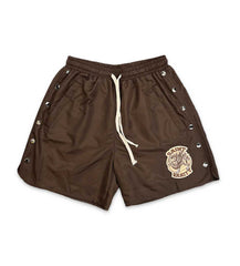 Saint Vanity Nylon Logo Button Shorts Brown