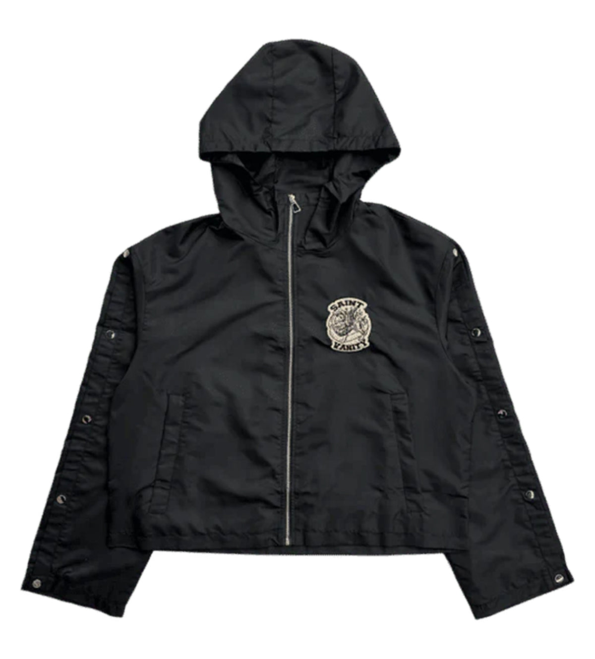 Saint Vanity Nylon Long Sleeve Zip Up Hoodie Black