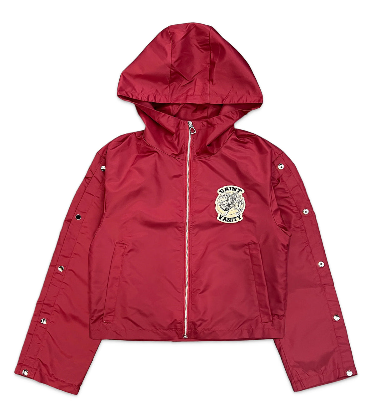 Saint Vanity Nylon Long Sleeve Zip Up Hoodie Red