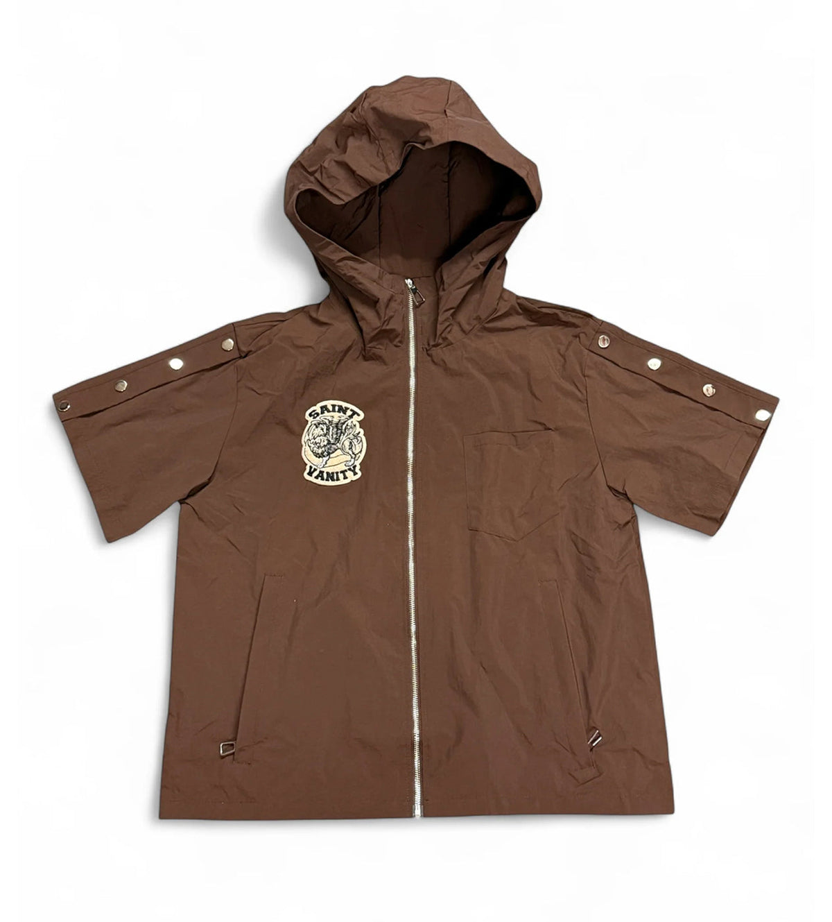 Saint Vanity Nylon Short Sleeve Zip Up Hoodie Brown