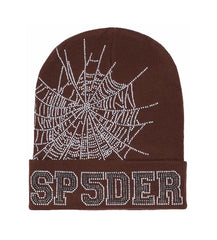 Sp5der Web Rhinestone Beanie Brown